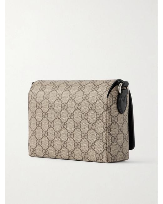 Gucci Black Horsebit 1955 Mini Leather-Trimmed Monogrammed Coated-Canvas Messenger Bag for men