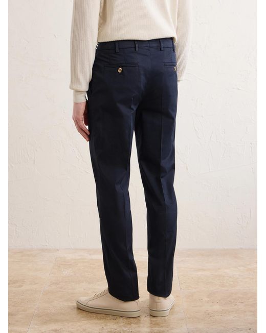 Brunello Cucinelli Blue Slim-Fit Stretch-Cotton Gabardine Trousers for men