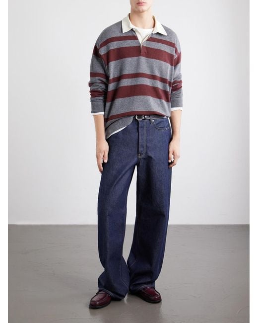 FRAME Gray Striped Wool And Cashmere-Blend Polo Shirt for men