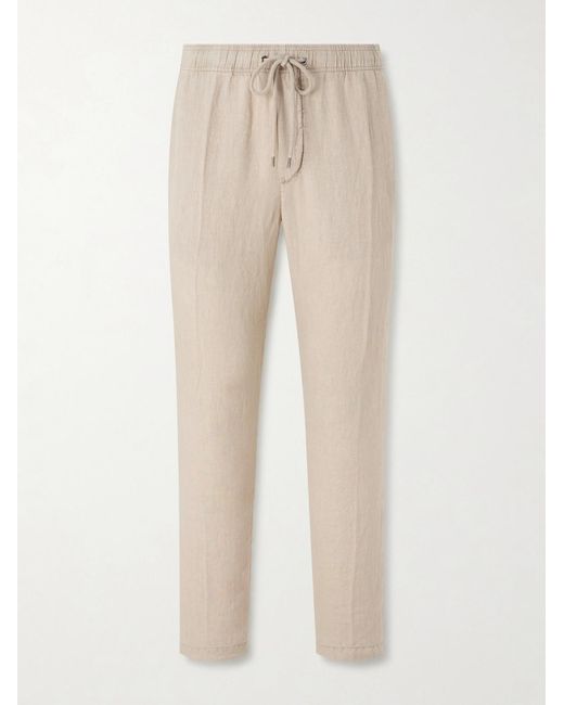 James Perse Natural Straight-Leg Garment-Dyed Linen Drawstring Trousers for men