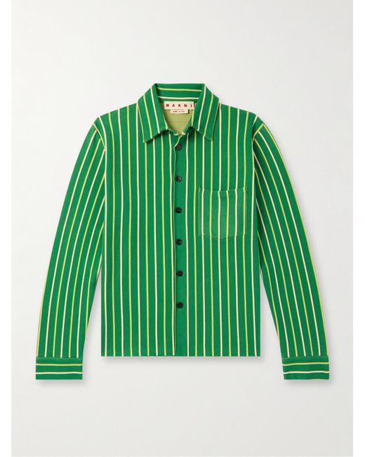 Marni Green Striped Woven Shirt for men