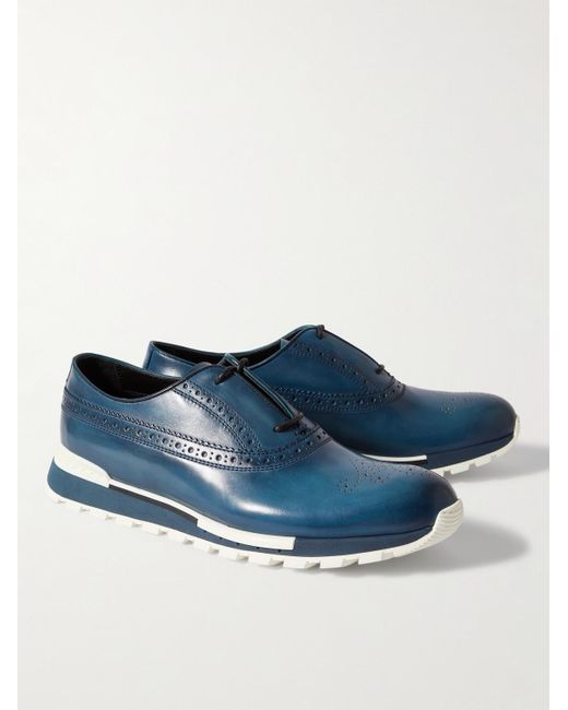 Berluti Fast Track Sneakers aus Venezia-Leder mit Perforationen in Blue für Herren
