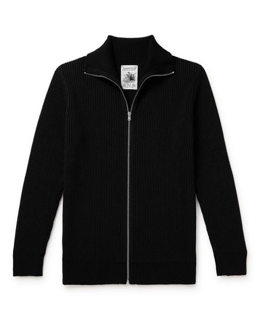 S.N.S Herning Black Ribbed Wool Zip-up Sweater for men