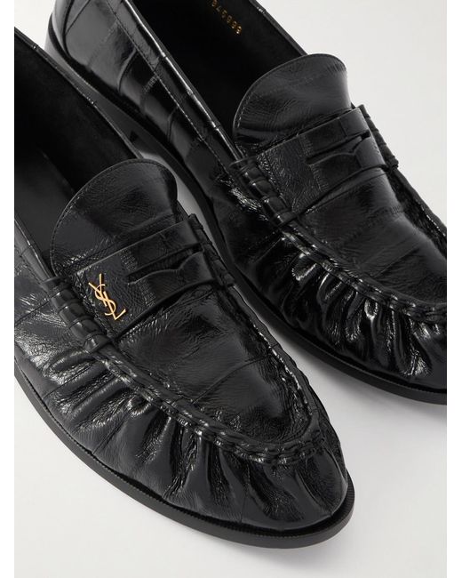 Saint Laurent Black Le Loafer Monogram Logo-Appliquéd Eel Penny Loafers for men