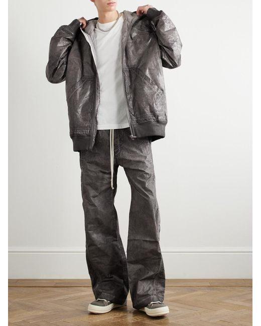 Rick Owens Gray Garment-Dyed Foil Coated Cotton-Poplin Hooded Bomber Jacket for men