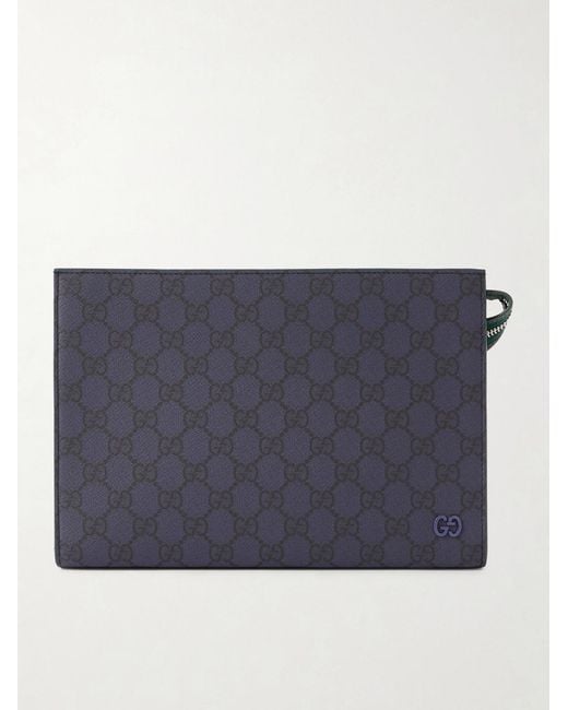 Gucci Blue Gg Supreme Monogrammed Coated-Canvas And Leather Pouch for men