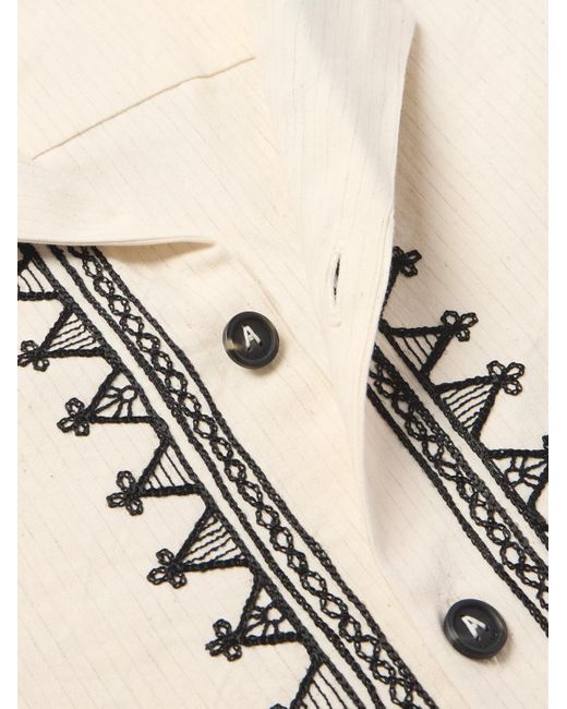Camicia in misto cotone ricamato con righe e colletto aperto Akasha di Alanui in Natural da Uomo