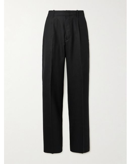 Our Legacy Black Borrowed Straight-Leg Pleated Wool Trousers for men