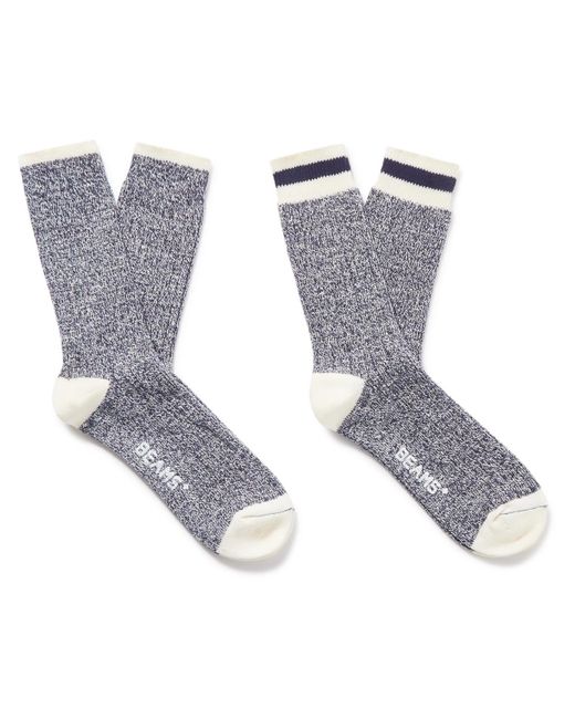 Beams Plus Gray Rag Pack Of Two Striped Ribbed Cotton-blend Socks for men