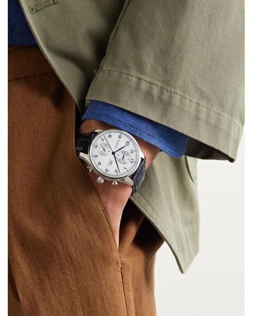Iwc Black Portugieser Automatic Chronograph 41mm Stainless Steel And Alligator Watch for men