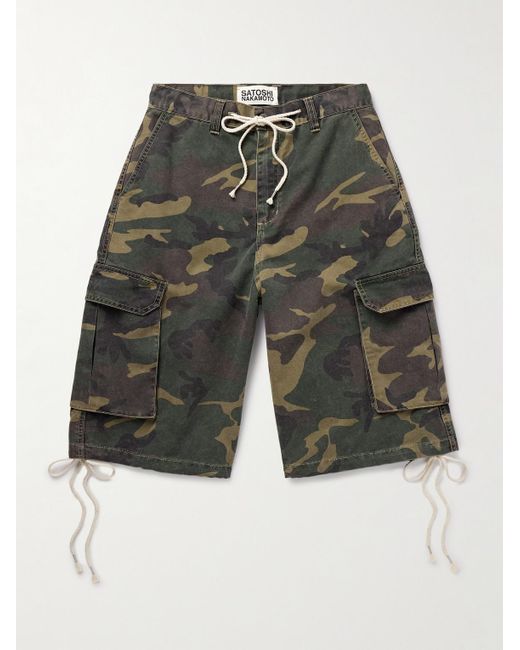 Satoshi Nakamoto Gray Straight-Leg Camouflage-Print Cotton-Blend Twill Drawstring Shorts for men