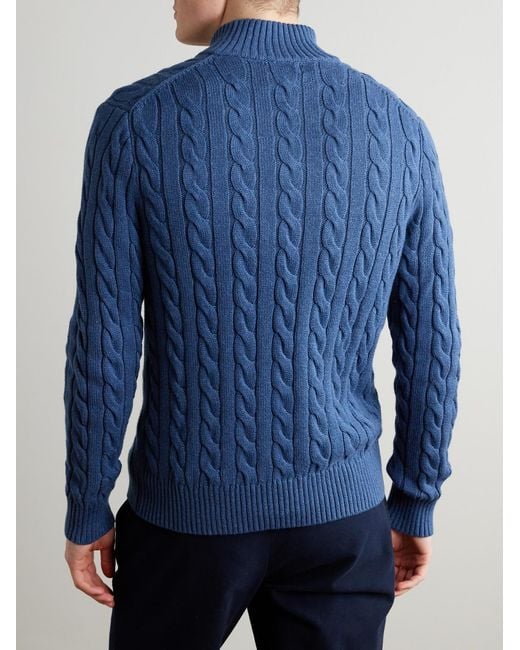 Polo Ralph Lauren Blue Logo-embroidered Cable-knit Cotton Half-zip Sweater for men