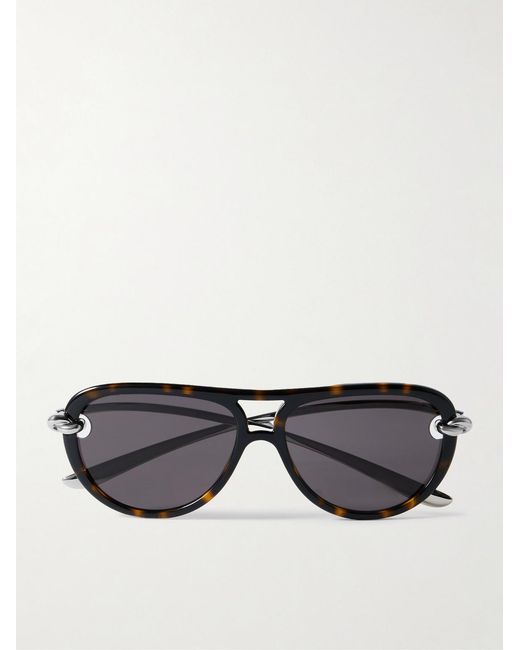 Bottega Veneta Black Aviator-style Tortoiseshell Acetate And Silver-tone Sunglasses for men