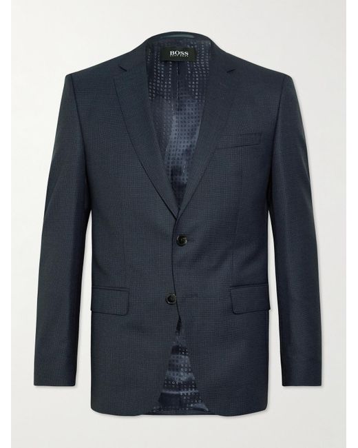 BOSS by Hugo Boss Blue H-huge 214 Slim-fit Checked Super 130s Virgin Wool Suit for men
