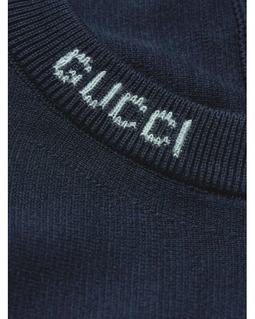 Gucci Blue Silk Cotton T-shirt With Intarsia for men