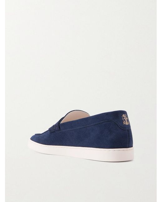 Brunello Cucinelli Blue Suede Penny Loafers for men
