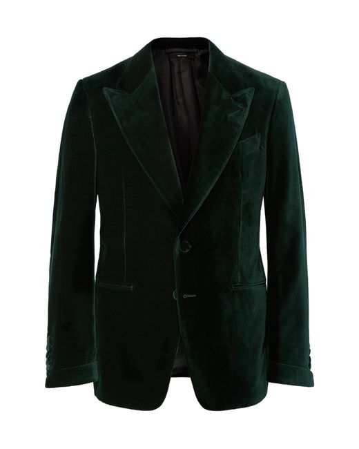 Tom Ford Dark-green Shelton Slim-fit Cotton-velvet Tuxedo Jacket for men