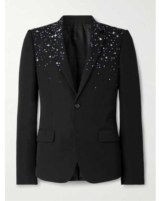 McQueen Black Slim-Fit Crystal-Embellished Wool Blazer for men