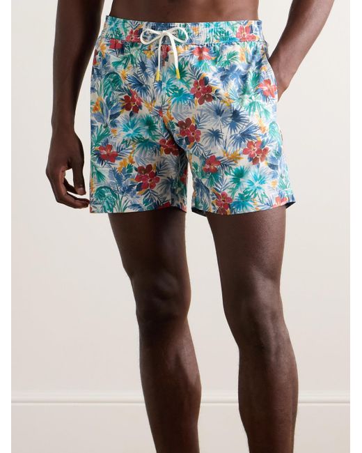 Hartford Blue Straight-leg Mid-length Floral-print Swim Shorts for men
