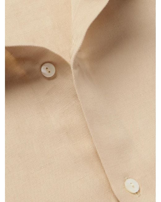 Camicia in misto cotone e lino con collo alla francese di STÒFFA in Natural da Uomo