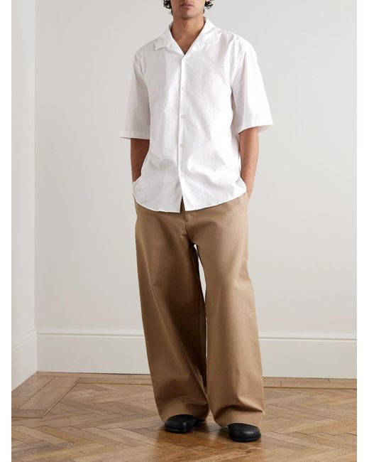 Acne White Solon Camp-Collar Oversized Embroidered Cotton-Piqué Shirt for men