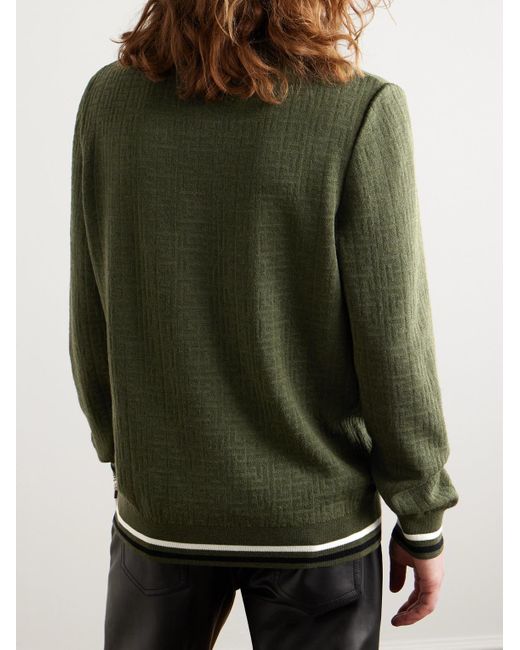Balmain Green Monogrammed Merino Wool-blend Sweater for men
