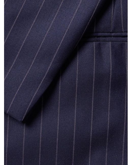 Kingsman Blue Argylle Slim-fit Nehru-collar Pinstriped Wool-blend Suit Jacket for men