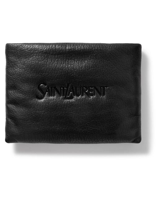 Saint Laurent Black Logo-debossed Textured-leather Pouch for men