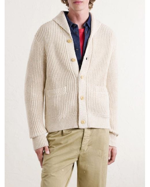 RRL Natural Shawl-Collar Cotton And Linen-Blend Cardigan for men