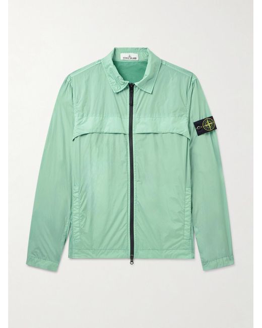 Stone Island Hemdjacke aus Reps-Nylon in Knitteroptik und Stückfärbung mit Logoapplikation in Green für Herren