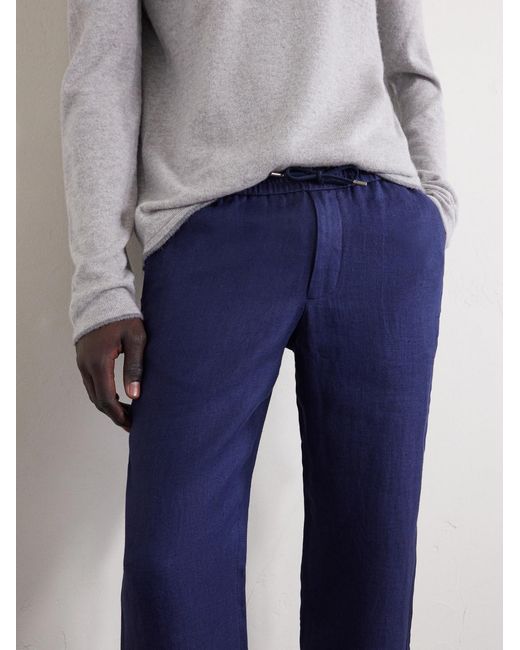 Sease Blue Summer Mindset Straight-leg Linen And Cotton-blend Drawstring Trousers for men