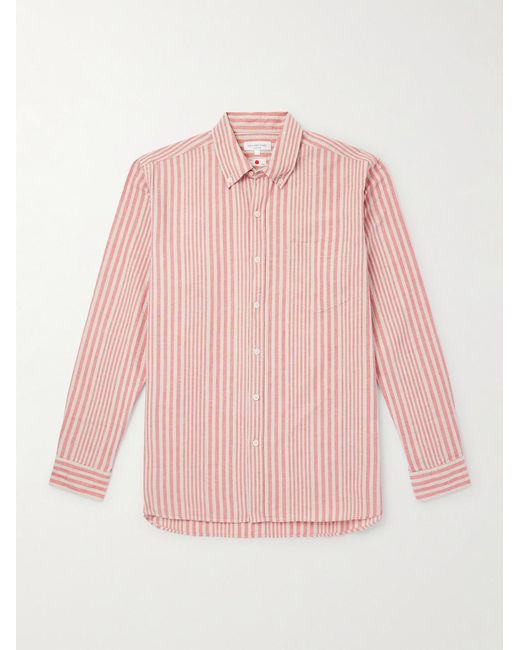 Richard James Pink Button-down Collar Striped Linen And Cotton-blend Shirt for men