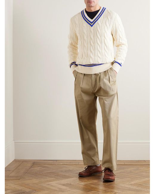 Pullover in cotone a trecce con righe di Polo Ralph Lauren in White da Uomo