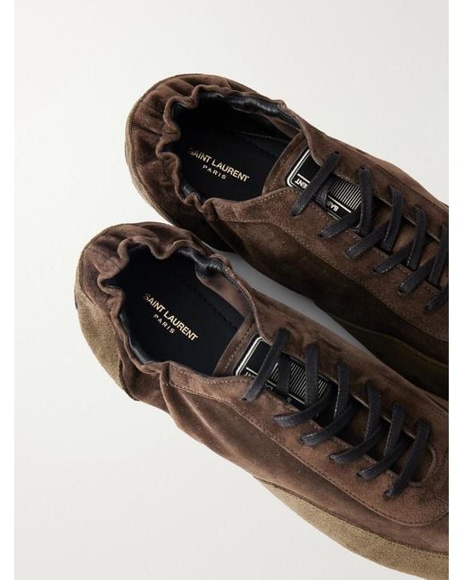 Saint Laurent Brown Lewis 05 Logo-Appliquéd Suede Sneakers for men