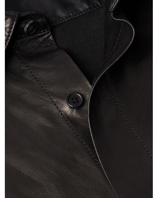 A.PRESSE Black Leather Shirt Jacket for men