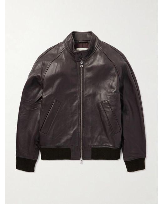 Officine Generale Black Craig Leather Bomber Jacket for men