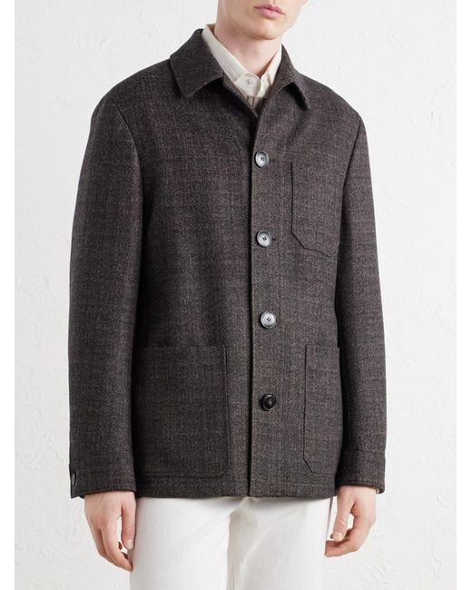 Canali Black Wool And Cashmere-Blend Overshirt for men