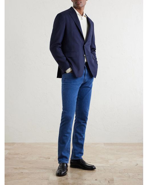 Canali Blue Kei Wool-Basketweave Blazer for men