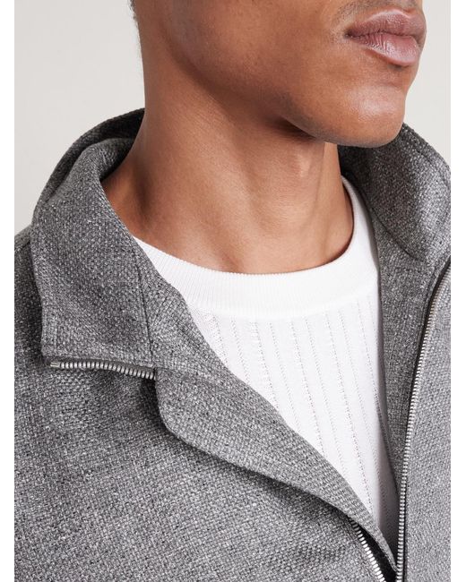 Brunello Cucinelli Gray Wool, Linen And Silk-Blend Bomber Jacket for men