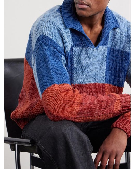 Kartik Research Blue Patchwork Knitted Wool Sweater for men