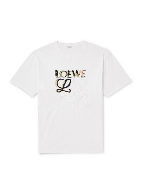 Loewe White Logo-embroidered Cotton-jersey T-shirt for men