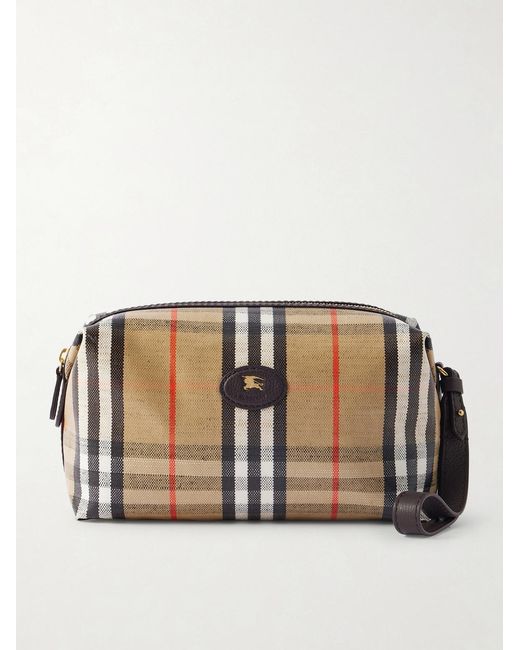 Burberry Natural Logo-appliquéd Leather-trimmed Checked Coated-canvas Wash Bag for men