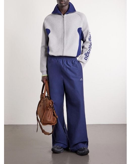 Balenciaga Blue Wide-Leg Logo-Print Cotton-Blend Sweatpants for men