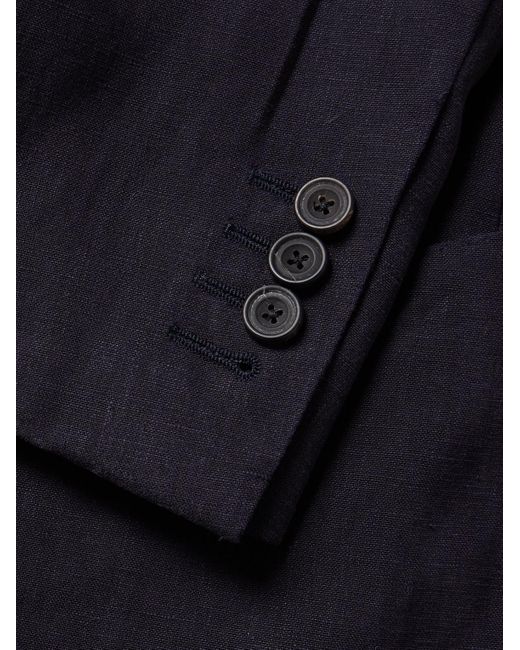 Thom Sweeney Blue Unstructured Linen Suit Jacket for men