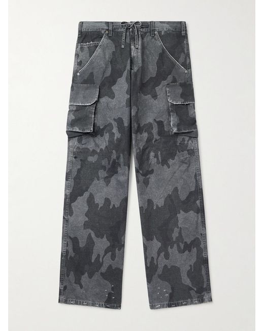 424 Gray Straight-Leg Camouflage-Print Cotton-Ripstop Trousers for men