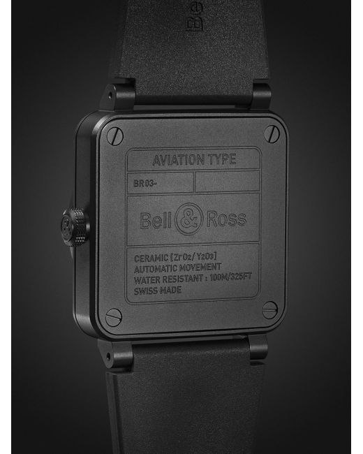 Orologio automatico 41 mm in ceramica con cinturino in gomma BR 03 di Bell & Ross in Black da Uomo