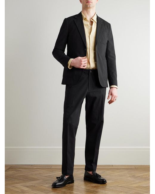 Mr P. Black James Tapered Stretch-Cotton Seersucker Suit Trousers for men