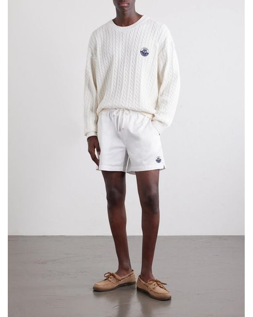 FRAME White Straight-Leg Logo-Embroidered Cotton-Twill Drawstring Shorts for men