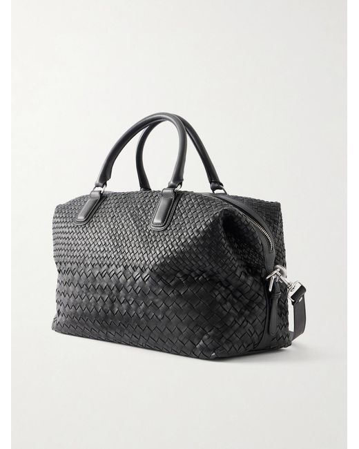 Officine Creative Black Woven Leather Weekend Bag for men