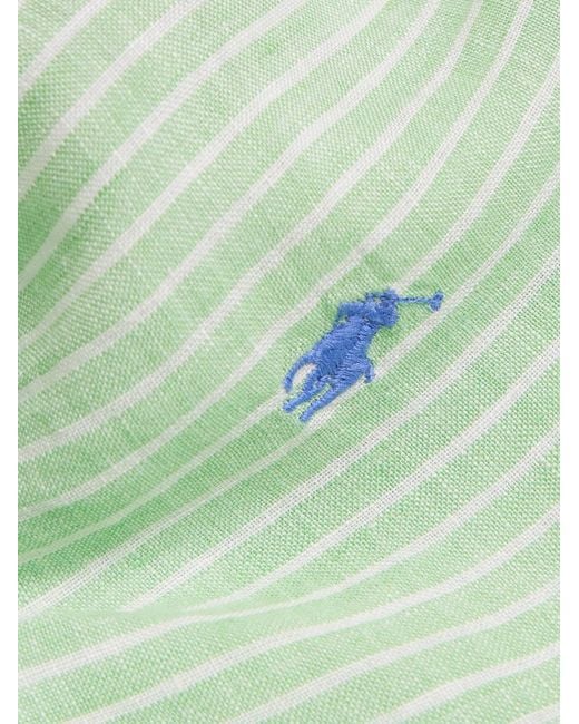Polo Ralph Lauren Green Button-Down Collar Logo-Embroidered Striped Linen Shirt for men